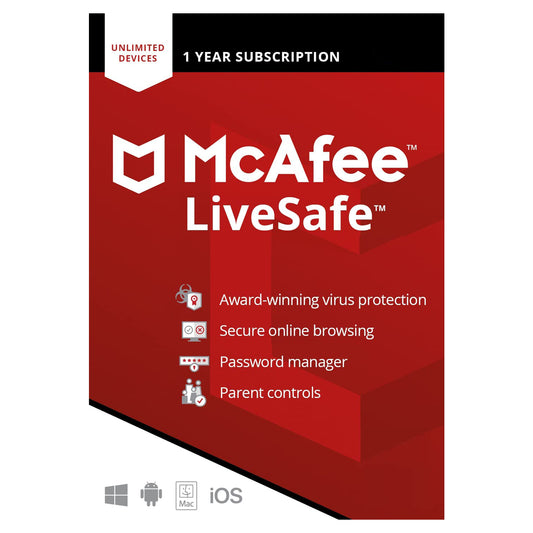 McAfee LiveSafe, Unlimited Devices, 1 Year