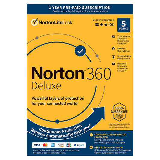 Norton 360 Deluxe, 5 Devices, 1 Year